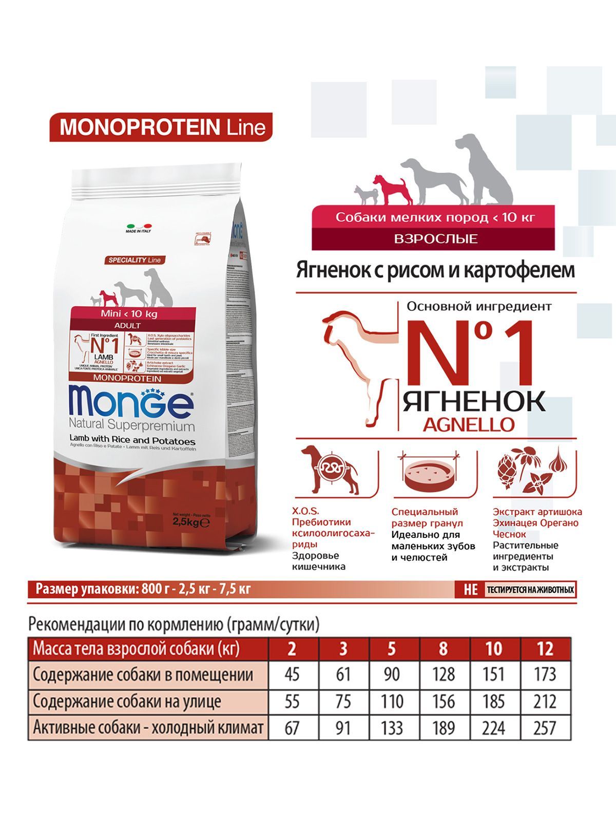 Превью Сухой корм для взрослых собак мелких пород Monge Dog Speciality Mini ягненок/рис/картофель 2,5 кг 6